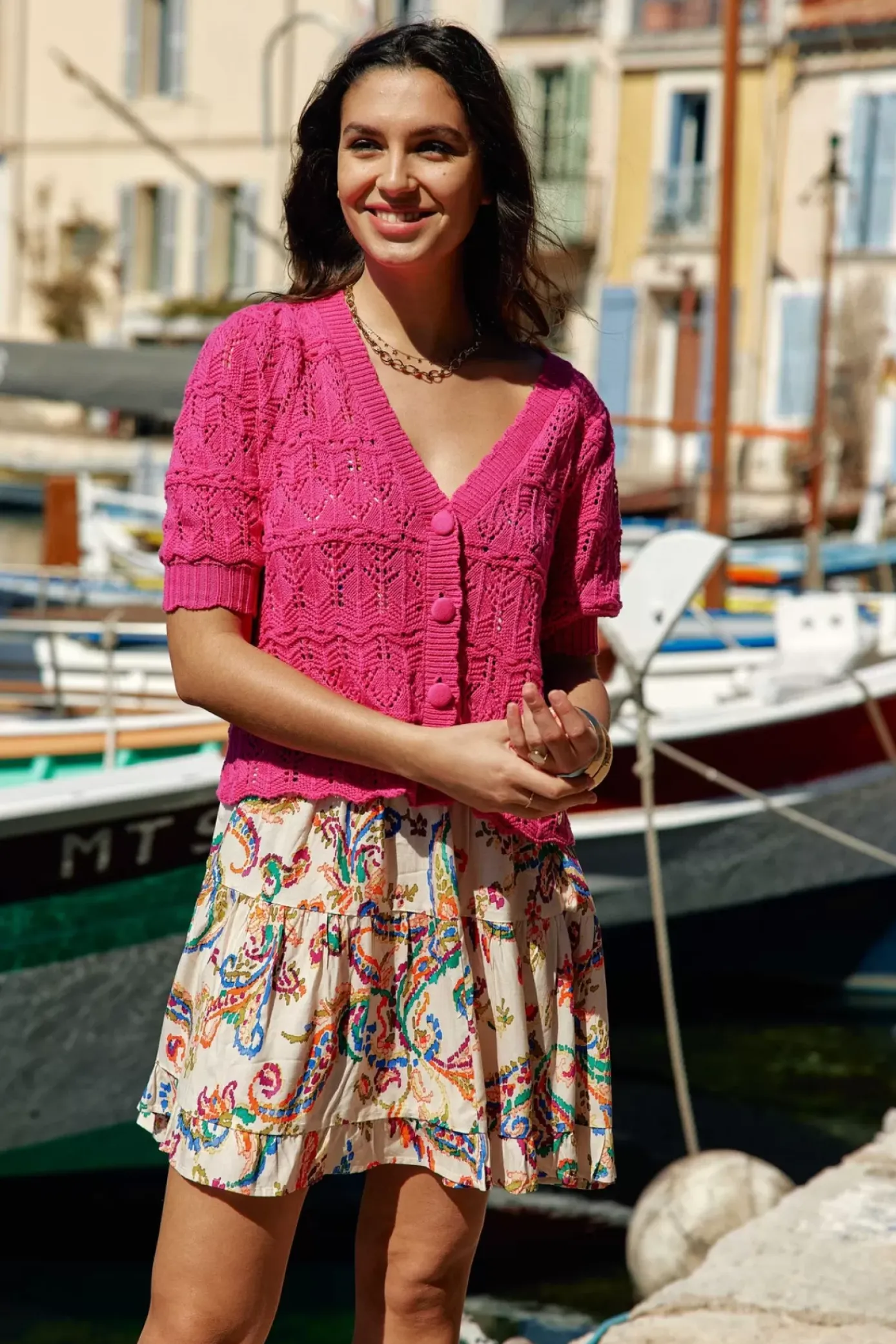 Mailles|LA PETITE ÉTOILE Gilet Rowena Fuchsia