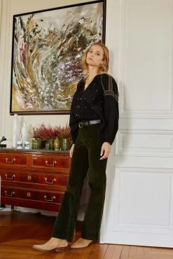 Pantalons & Jeans|LA PETITE ÉTOILE Pantalon Sonny Velours Vert Fonce