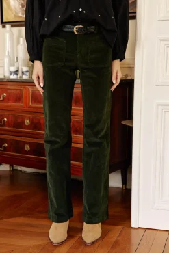 Pantalons & Jeans|LA PETITE ÉTOILE Pantalon Sonny Velours Vert Fonce