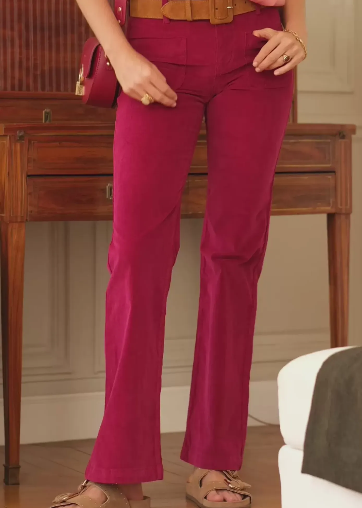 Pantalons & Jeans|LA PETITE ÉTOILE Pantalon Sonny Velours Framboise