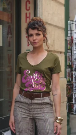 Tops|LA PETITE ÉTOILE T-Shirt Enjoy Kaki